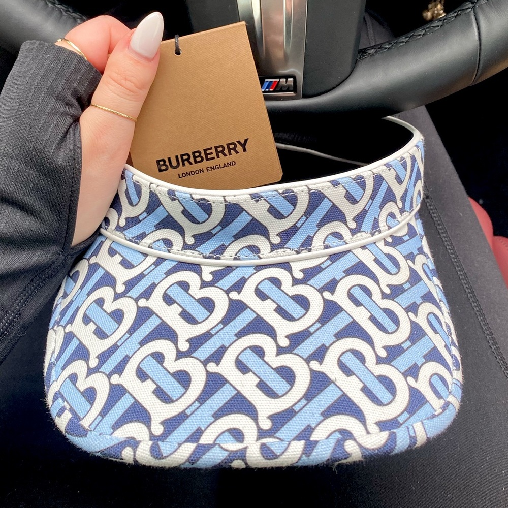 Burberry Blue and White Monogram Visor